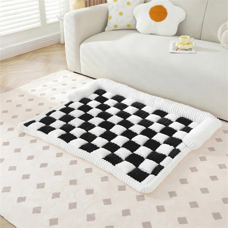 Dog Couch Cover Winter Plush Warm Checkered Washable Pet Mat Comfortable Soft Cats Puppy Bedding Pad Sleeping Supplies