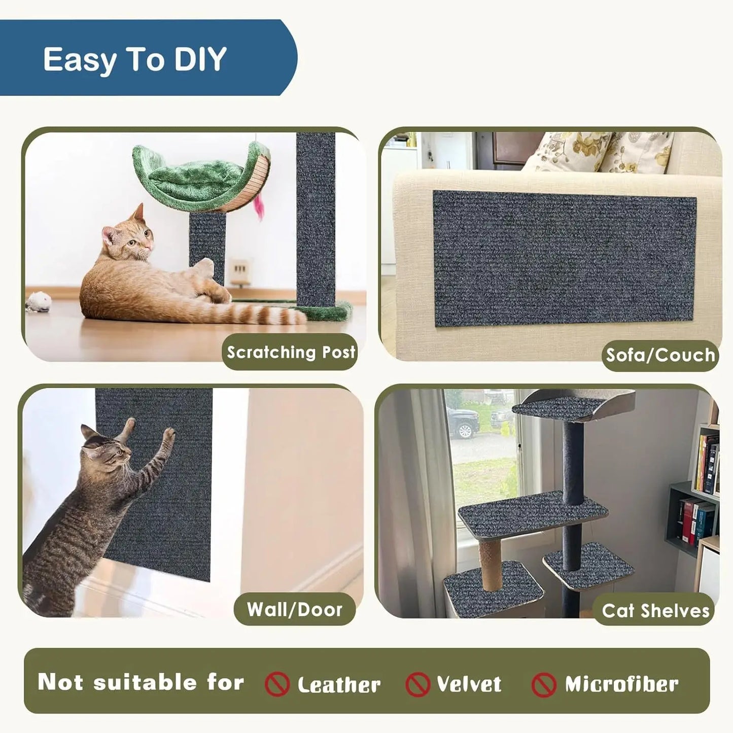 Wall Self-Adhesive Anti Cat Scratch Sofa DIY Cats Scratch Protection Paws Sharpen Trimmable Carpet Cats Scratch Board 
