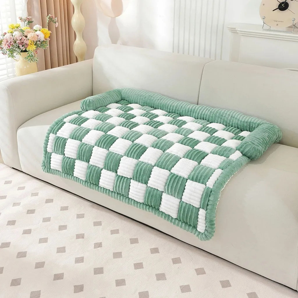 Dog Couch Cover Winter Plush Warm Checkered Washable Pet Mat Comfortable Soft Cats Puppy Bedding Pad Sleeping Supplies