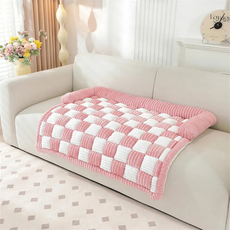 Dog Couch Cover Winter Plush Warm Checkered Washable Pet Mat Comfortable Soft Cats Puppy Bedding Pad Sleeping Supplies