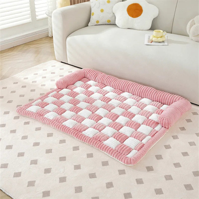 Dog Couch Cover Winter Plush Warm Checkered Washable Pet Mat Comfortable Soft Cats Puppy Bedding Pad Sleeping Supplies