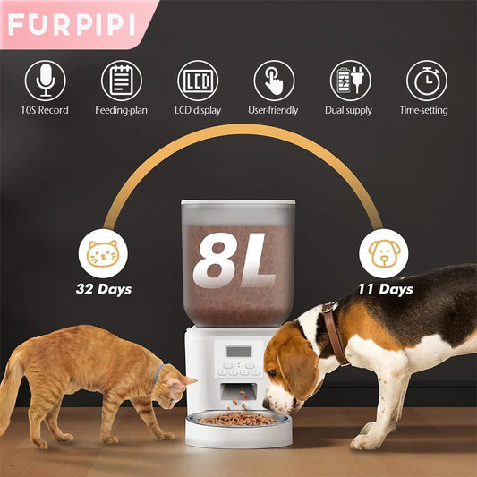 271oz Automatic Dog Feeders with Key Contol SUS304 ABS Large Capacity Furpipi Pet Smart Feeder Automatic Cat Dog Food Dispenser