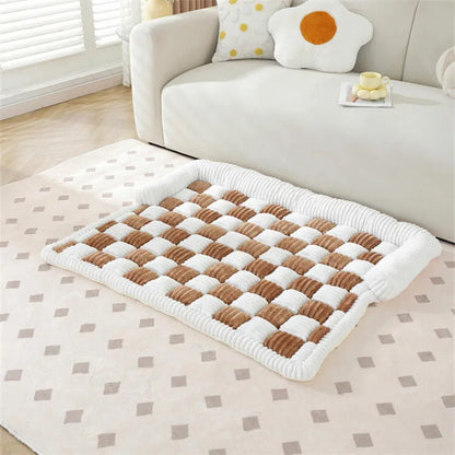 Dog Couch Cover Winter Plush Warm Checkered Washable Pet Mat Comfortable Soft Cats Puppy Bedding Pad Sleeping Supplies