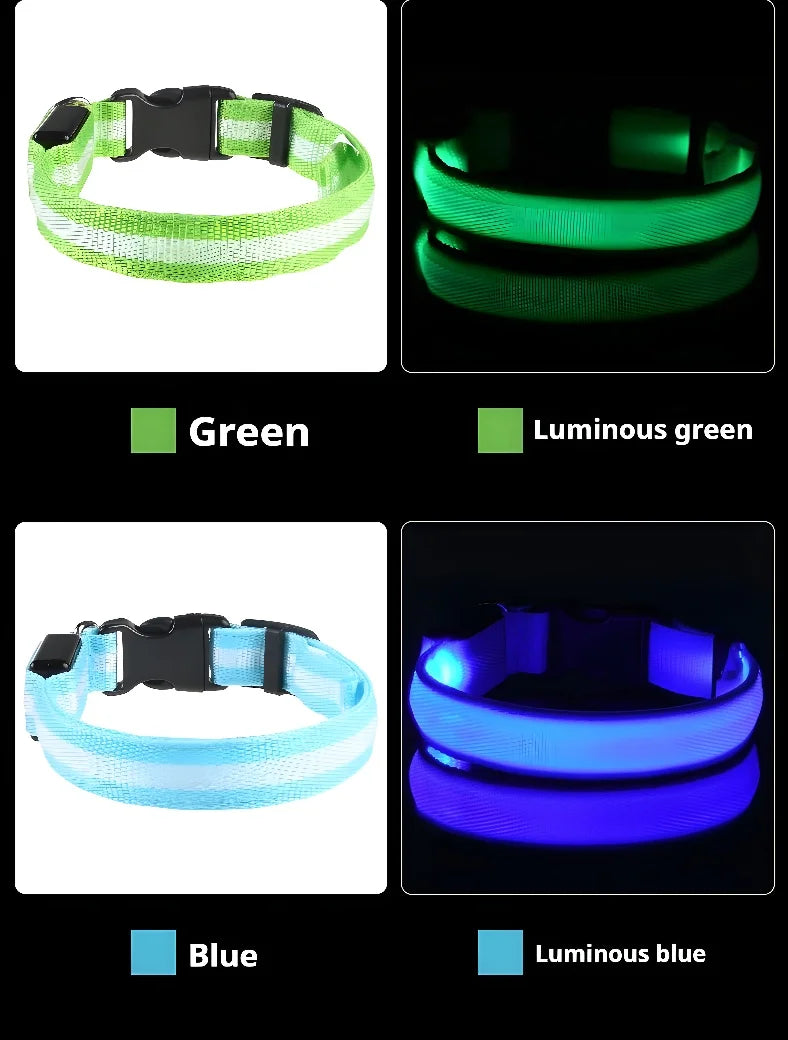 Dog Collar Nylon LED Night Safety Flashing Glow In The Dark Pet Dog Leash pet Dogs Luminous Fluorescent  dog accessories collar