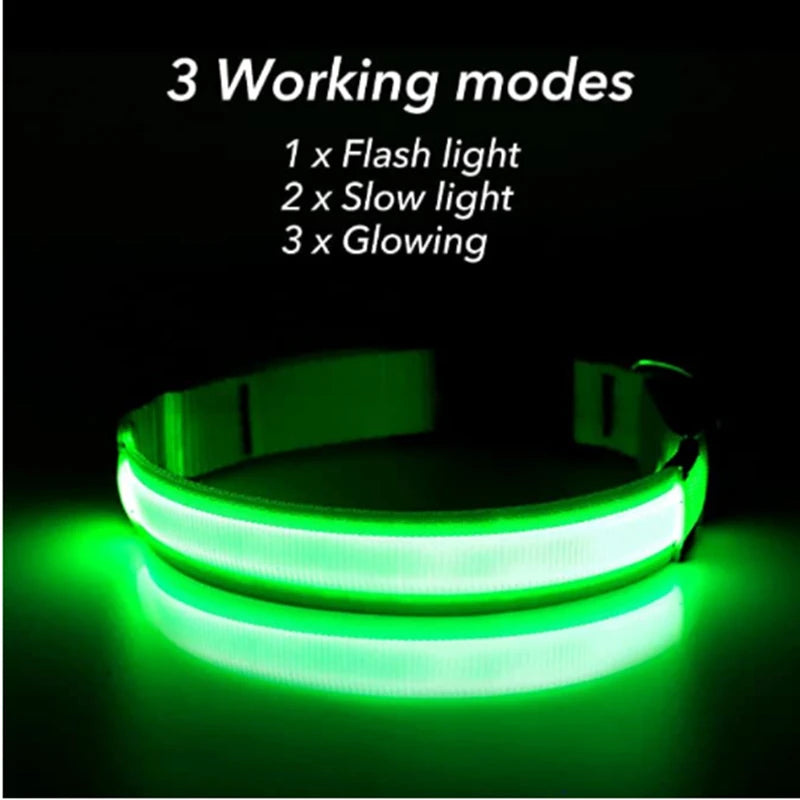 USB Rechargeable Luminous Collar Adjustable Led Glowing Dog Collar for Large Small Dogs Cat Night Light Collar Pet Safety Harnes