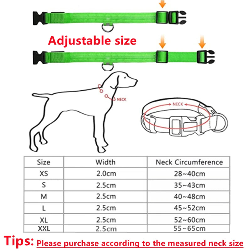 USB Rechargeable Luminous Collar Adjustable Led Glowing Dog Collar for Large Small Dogs Cat Night Light Collar Pet Safety Harnes