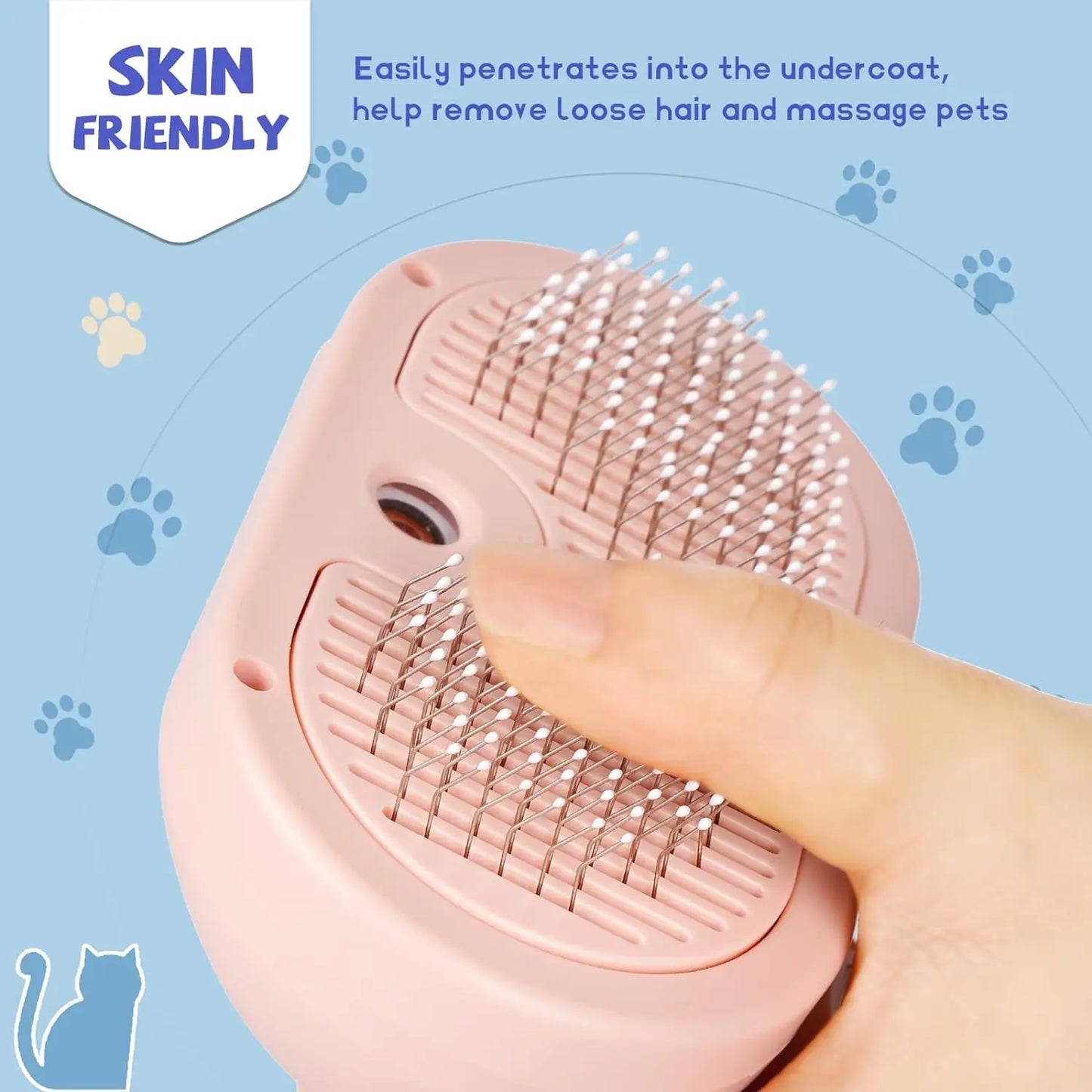 Spray Cat Brush for Shedding - Water Brush for Cats and Dogs - Pet Hair Removal Comb with Water Tank and Release Button - Steamy