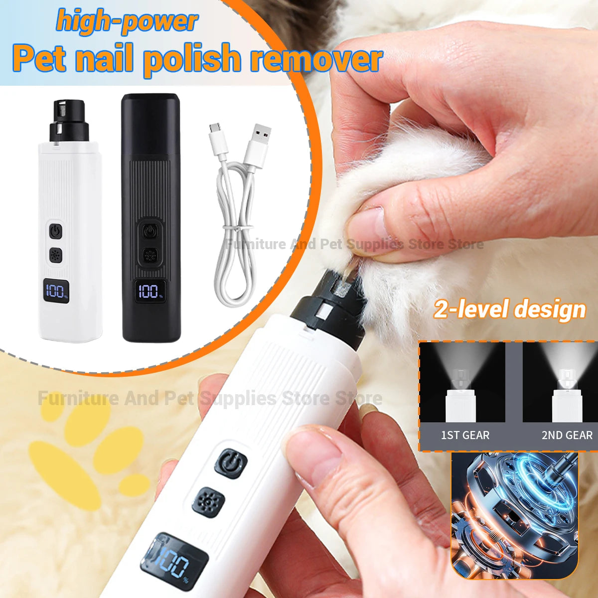 Electric Dog Nail Clippers for Dog Nail Grinders Rechargeable USB Charging LED Light Pet Quiet Cat Paws Nail Grooming Supplies