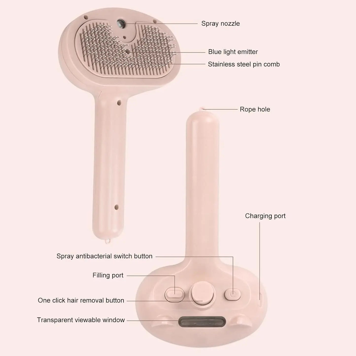 Spray Cat Brush for Shedding - Water Brush for Cats and Dogs - Pet Hair Removal Comb with Water Tank and Release Button - Steamy